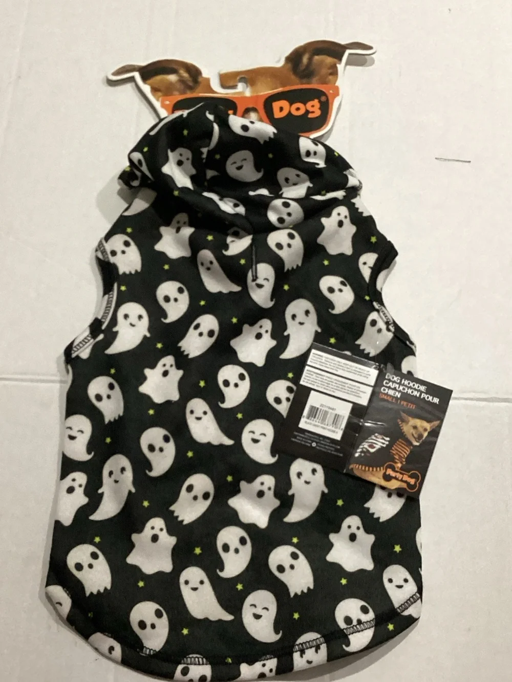 Hoodie with Ghost Print - Black -Dog costume